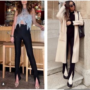 ZARA high rise full length front slit ribbed leggings pants blogger favorite